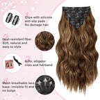 Clip in Hair Extensions for Women, 20 Inch Light Brown Hair Extensions Mix Blonde, 8PCS Curly Seamless Clip Ins Wavy, Synthetic Lace Weft Hairpieces for Daily Party Use