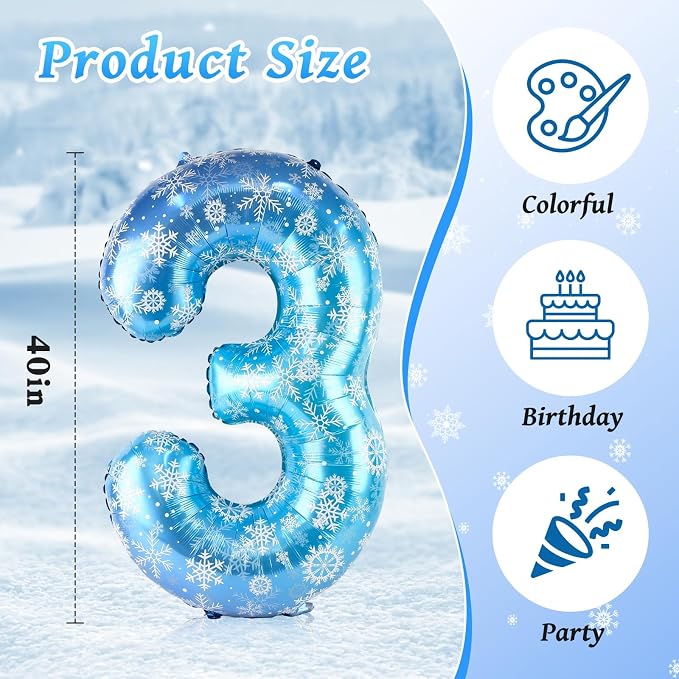 40 Inch Snowflake Number 3 Balloons, Themed Birthday Decorations - Image 2