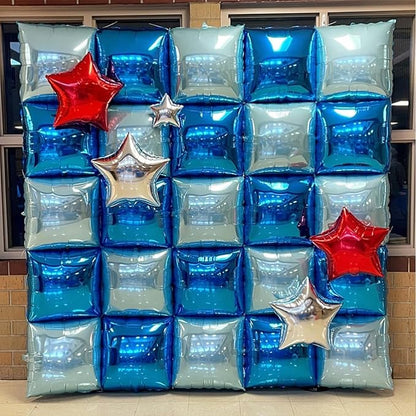 Metallic Navy Blue and Pearl Blue Square Foil Balloons Wall Tunnel Backdrop - Image 5