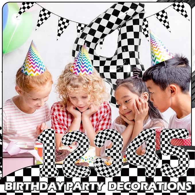 40 Inch Checkered 4 Balloons, Boys Girls Racing Car Track Theme Supplies - Image 5