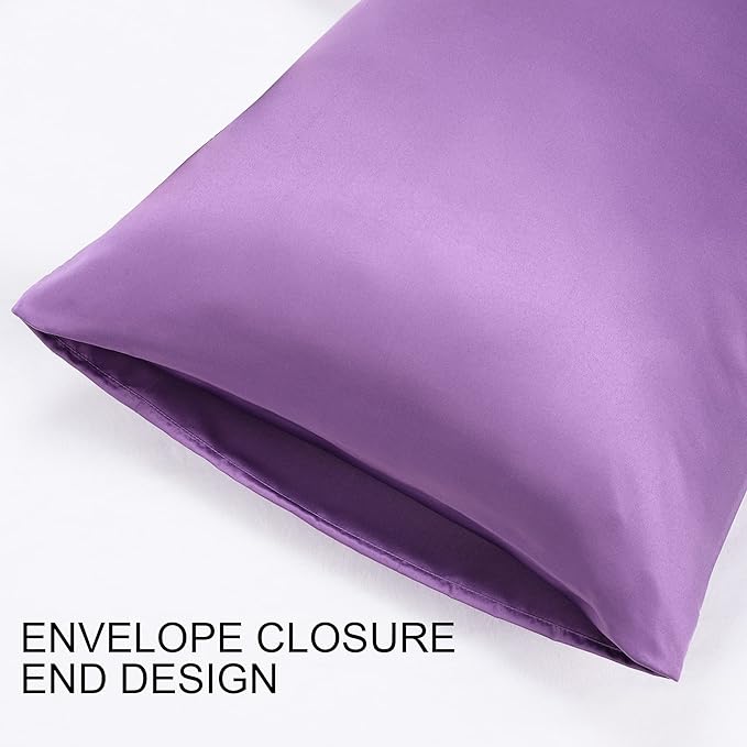 uxcell 2 Pack Silk Satin Pillowcase for Hair and Skin, Cool, Silky, Soft Breathable Pillow Cases Queen Size 20x30 Inch Sateen Pillowcase Purple with Envelope Closure