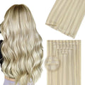 DOORES Clip in Hair Extensions Real Human Hair 16 inch 120g 7pcs Invisible Human Hair Extensions Clip ins, Injected Seamless PU Clipins Invisi Edge, 17/60 Ash Blonde Highlighted Platinum Blonde