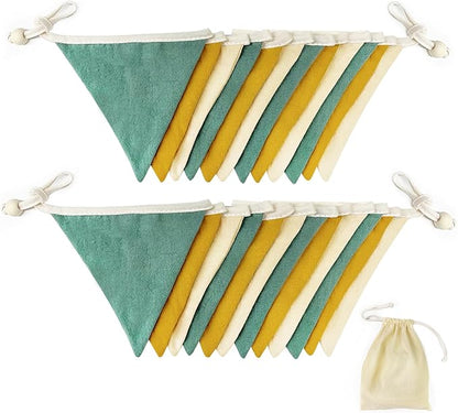 2 Sets of Yellow Green Nursery Garland Fabric Baby Banner 24Pcs Linen Triangle - Image 3