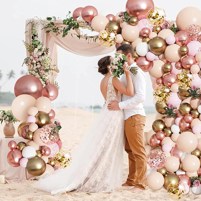 Rose Gold Balloon Garland Arch Kit, Party Decor. | Nude Pastel Pink, Matte White - Image 5