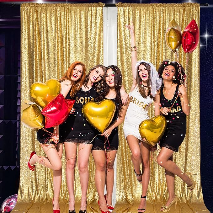 PartyDelight Gold Sequin Backdrop Curtains 5x10ft 2 Panels | Sparkly 3mm sequins - Image 5
