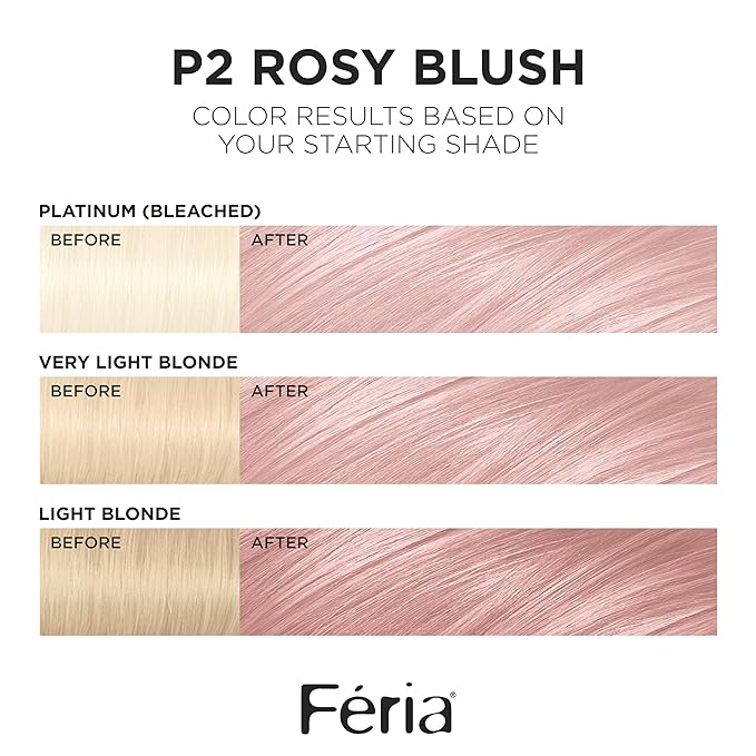 L'Oreal Paris Feria Multi-Faceted Shimmering Permanent Hair Color, P2 Rosy Blush (Smokey Pink) (Pack of 2)