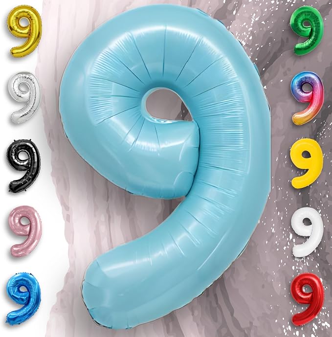 Candy Blue Number Balloon 9 Mylar Foil Balloons 32 inch - Image 4