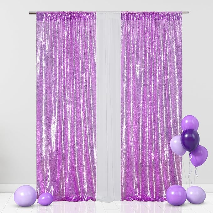 Eternal Beauty Lavender Sequin Backdrop Curtains, 2 Panels 2x8FT | 3mm Sparkle by EternalBeauty