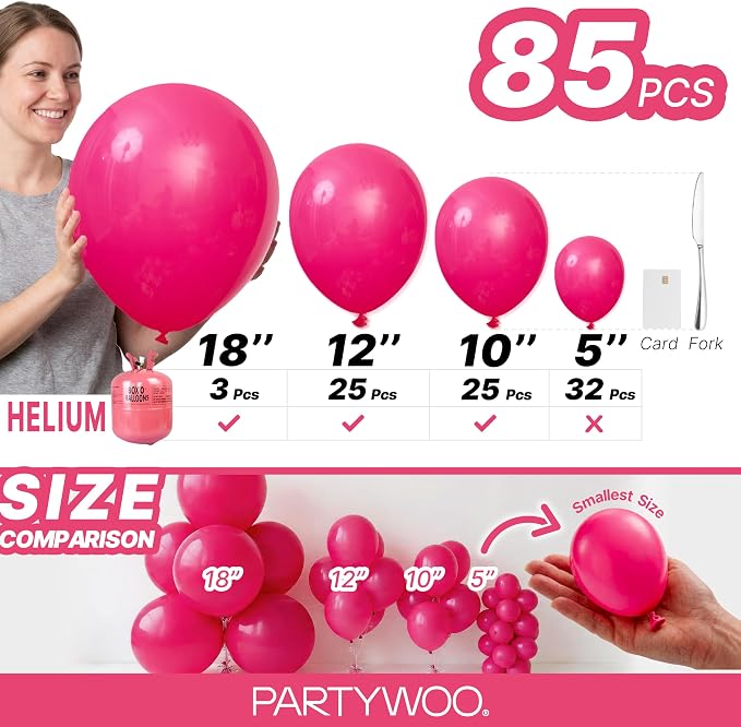 PartyWoo Hot Pink Balloons 85pcs Magenta Fuchsia Color 18 12 10 5 Inch | 18 12 - Image 6