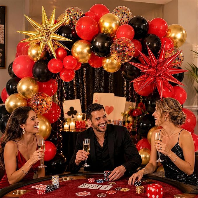 Red Black and Gold Balloons 12 Inch Casino Party Balloons Decorations | Red - Image 7