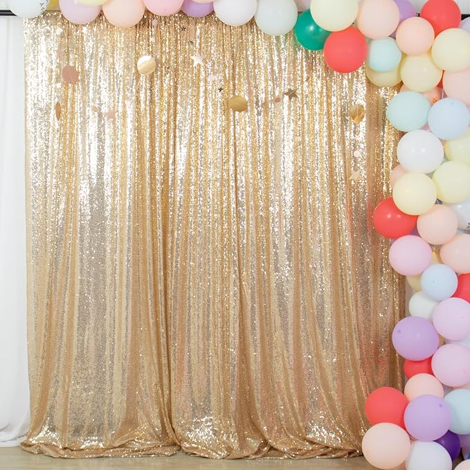 ShinyBeauty Sequin Backdrop 7ftx7ft Light Gold | Sparkle Drapes - Image 2