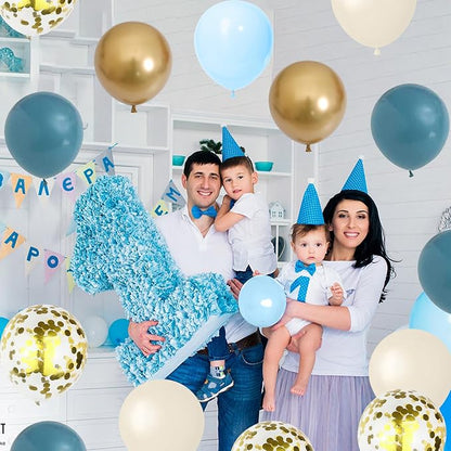 Dusty Blue Balloon Set, 60 Packs 12 Inches Metallic Chrome Gold Macaron Blue - Image 6