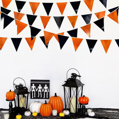 Black Orange Party Decoration Metallic Fabric Triangle Pennant Banner Flag - Image 5