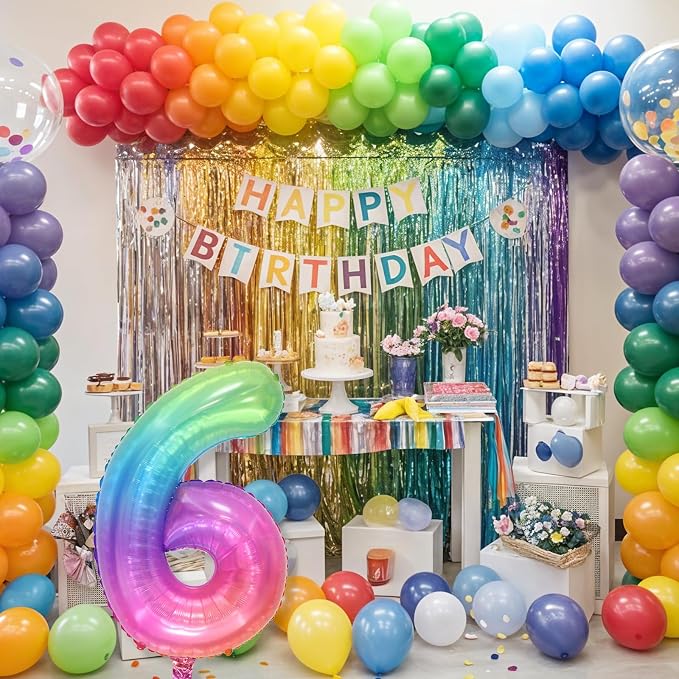 40 Inch 6 Balloon Number, Large Rainbow Foil Number 6 Balloons Birthday Party - Image 7