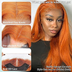 Long Ginger Wig Synthetic Lace Front with Straight Layered Hairstyle for Black Women - Pre-Plucked 13x4 HD Lace Glueless Wigs Ready to Wear 26inch