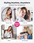 Cordless Hair Straightener Brush - Portable Hair Straightening Brush for Travel - 300M Negative Ions for Frizz-Free Shine, Touch Up On-The-Go, Fast Heating, Gift for Women, 10,000mAh, Charcoal Black
