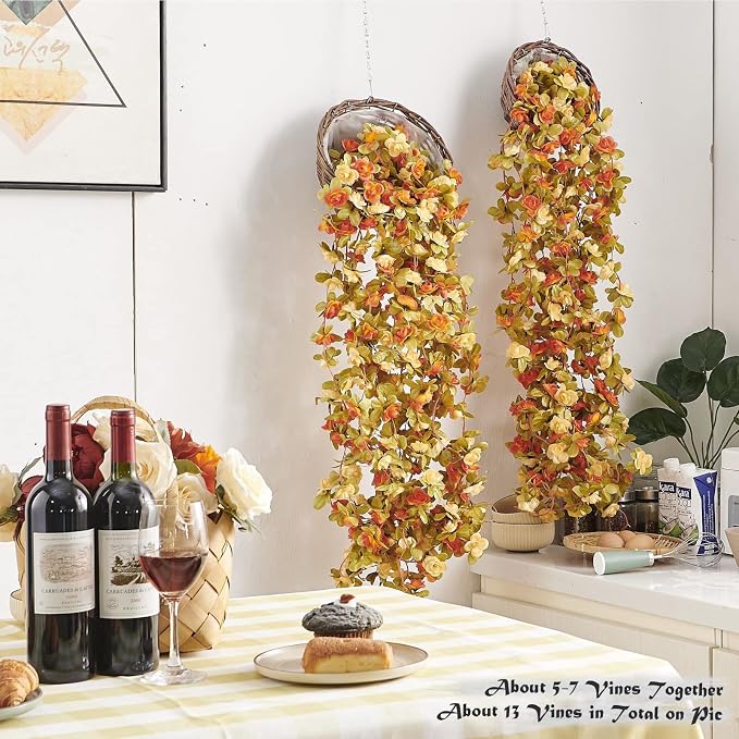 Artificial Flower Garland 6pcs 8.2ft Rose Vine Decor, Fall Purple Flower | - Image 3