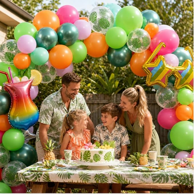 Tropical Balloons, 12 Inch Green Pink Orange Hot Pink Metallic Green Balloons - Image 4
