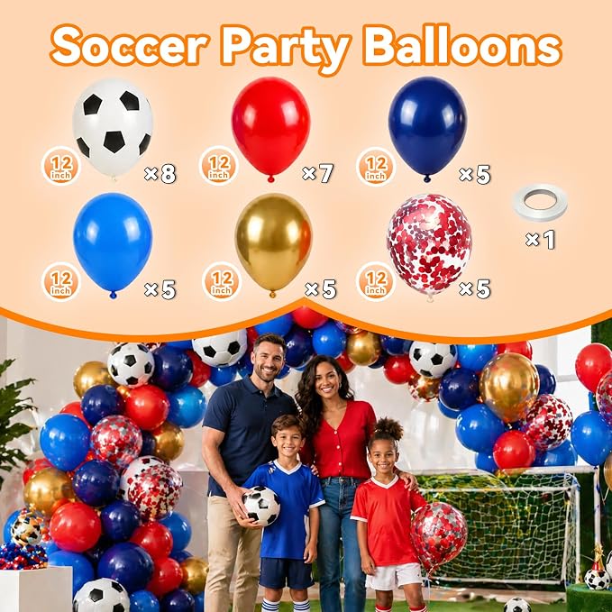 Soccer Balloons, 12Inch Blue Red Gold Soccer Printed Latex Balloons - Image 2