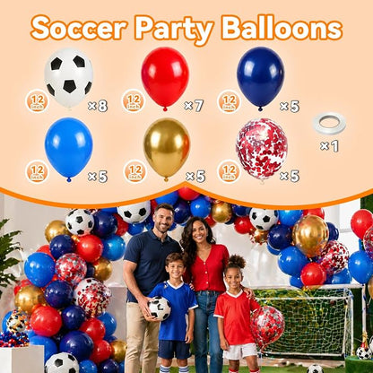 Soccer Balloons, 12Inch Blue Red Gold Soccer Printed Latex Balloons - Image 2