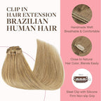 GOO GOO Clip in Hair Extensions Real Human Hair, Remy Human Hair Extensions Clip ins for Women, Natural Human Hair, 18inch 120g 7Pcs, 7 Bronde