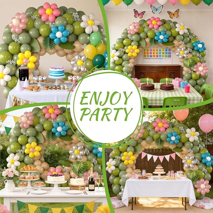 Daisy Flower Balloon Arch Kit, Spring Fairy Sage Green Nude Balloons Garland - Image 4