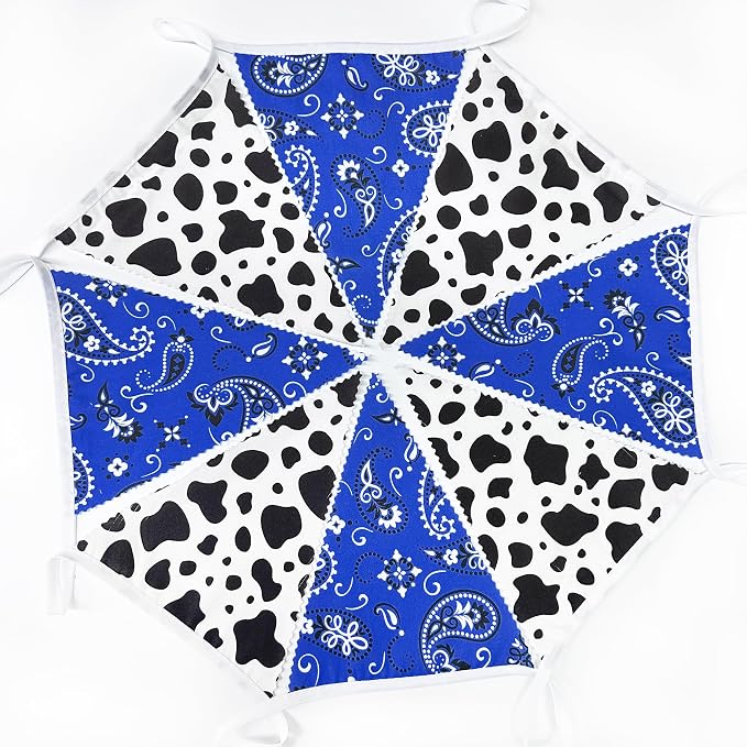 32Ft Western Cowboy Party Decorations Blue Paisley Bandana Pennant Banner - Image 6