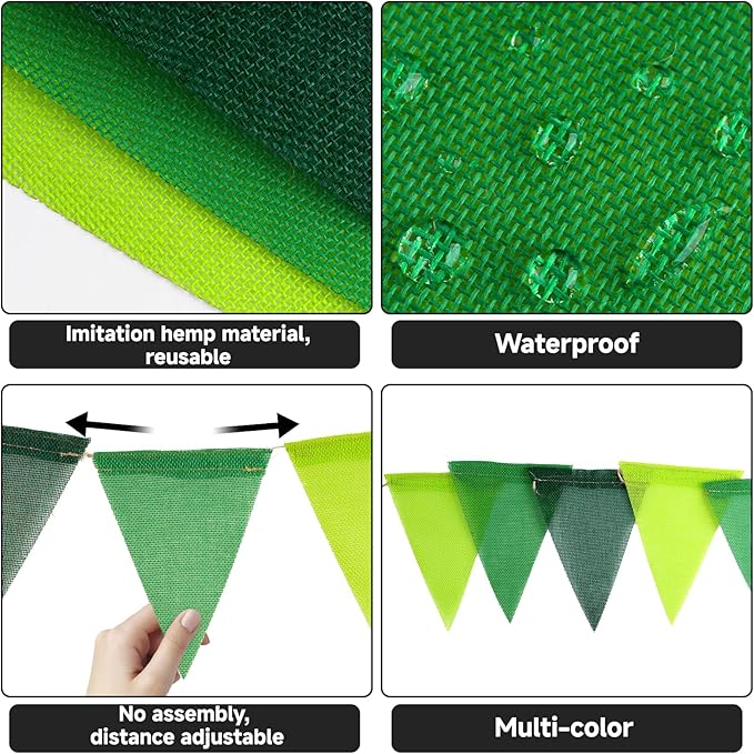 G2PLUS Pre-Strung Burlap Pennant Banners, 39Ft Green Fabric Triangle Flag - Image 3
