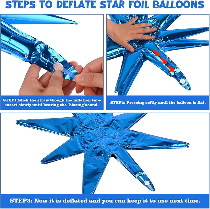 8 Pcs Blue Star Balloons, 27/22 inch One-Piece Explosion Foil Balloons - Image 3