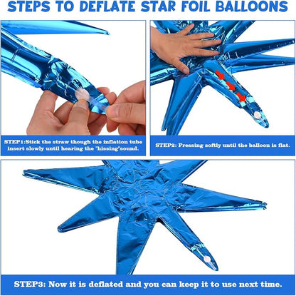8 Pcs Blue Star Balloons, 27/22 inch One-Piece Explosion Foil Balloons - Image 3