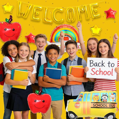 15 Pcs Back to School Balloons, School Bus Balloon, "WELCOME" Gold Letter - Image 6