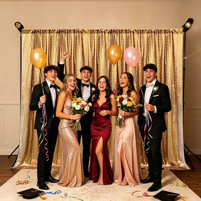 4×8FT-2PCS Black Gold Sequin Backdrop Curtains Panels, Photography Backdrop - Image 3