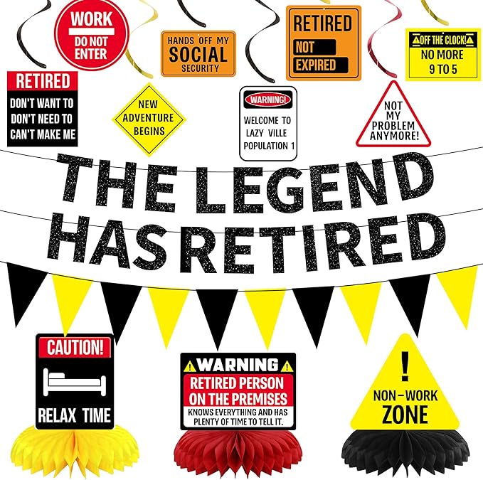 Roetyce Retirement Party Decorations, Caution Legend Has Retired Banner | Black by Roetyce