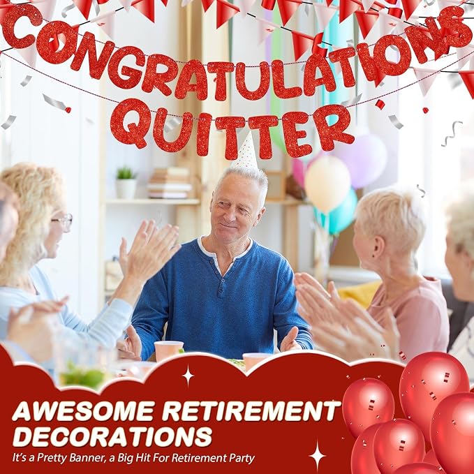 Fulmoon Pre Strung Congratulations Quitter Glitter Banner Funny Retirement - Image 7