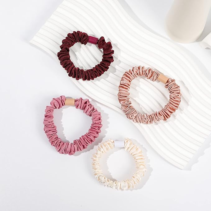 Hair Ties Satin Scrunchies - Small Mini Scrunchy for Women Thick Hair Accessories Cute Soft No Slip Hair Elastics Ponytail Holder for Curly Hair No Damage Hairties Gift for Girls