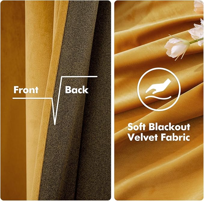 MIULEE Velvet Curtains Mustard Yellow 52 x 90 Inch Length Set of 2 | Grommet - Image 3