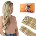 DOORES Human Hair Clip Extensions, Light Blonde Highlighted Golden Blonde 150g 9pcs 20 Inch, Natural Remy Clip in Hair Extensions Straight Thick Hair Extensions