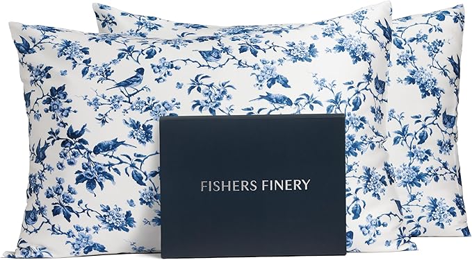Fishers Finery 25mm 100% Pure Mulberry Silk Pillowcase 2 Pack (Tea Cup Print, Queen)