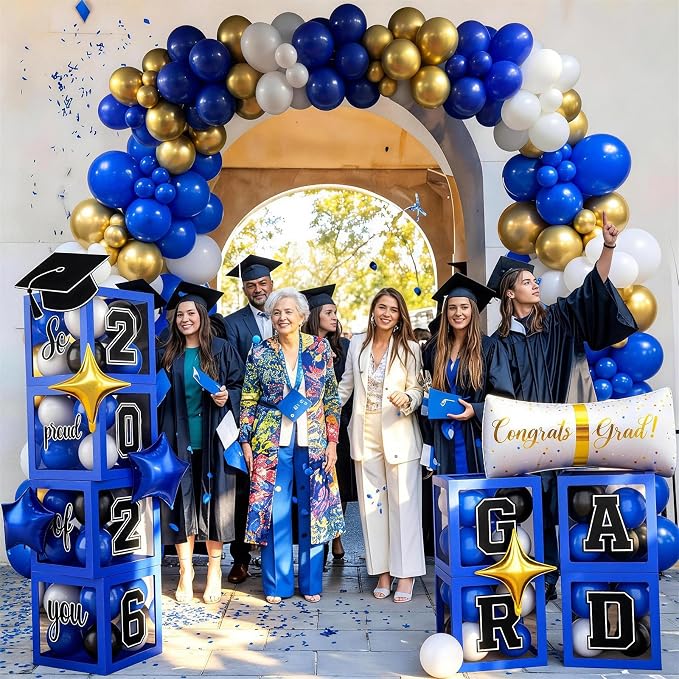 Graduation Decorations Pearl Royal Blue and Gold Balloons Arch - Image 5