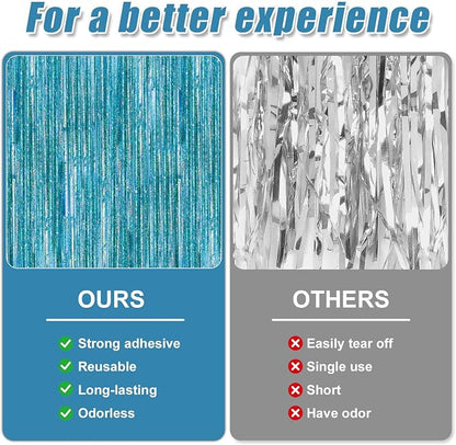 Crosize 4 Pack Laser Blue Party Streamers Backdrop, 3.3 x 9.9 ft | Tinsel Foil - Image 3