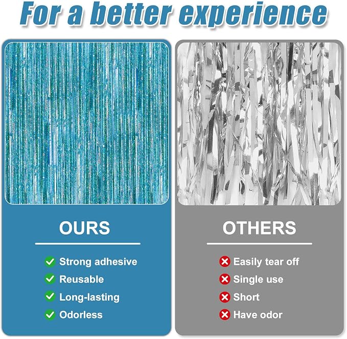 7 Pack 3.3 x 9.9 ft Holographic Blue Tinsel Streamers Party Decorations | Foil - Image 3
