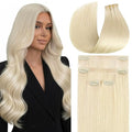 Full Shine Light Blonde Clip in Hair Extensions, Color 1000 Blonde Seamless Clip Ins with PU Weft, Remy Human Hair Extensions for Women, Silky Straight Fill Ins, 4Pcs 16 Inch Thick Ends 65g