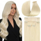 Full Shine Blonde Seamless Hair Extensions, Color 1000 Blonde Seamless Clip in Hair Extensions Human Hair, PU Weft Invisible Straight Remy Hair for Thin Hair Add Volume&Coverage, 4Pcs 18 Inch 85 grams