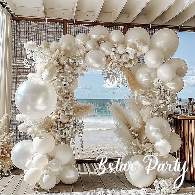 Double Stuffed Pearl White Ivory Balloon Garland Arch Kit | 18/12/10/5inch - Image 5