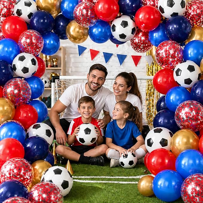 Soccer Balloons, 12Inch Blue Red Gold Soccer Printed Latex Balloons - Image 7