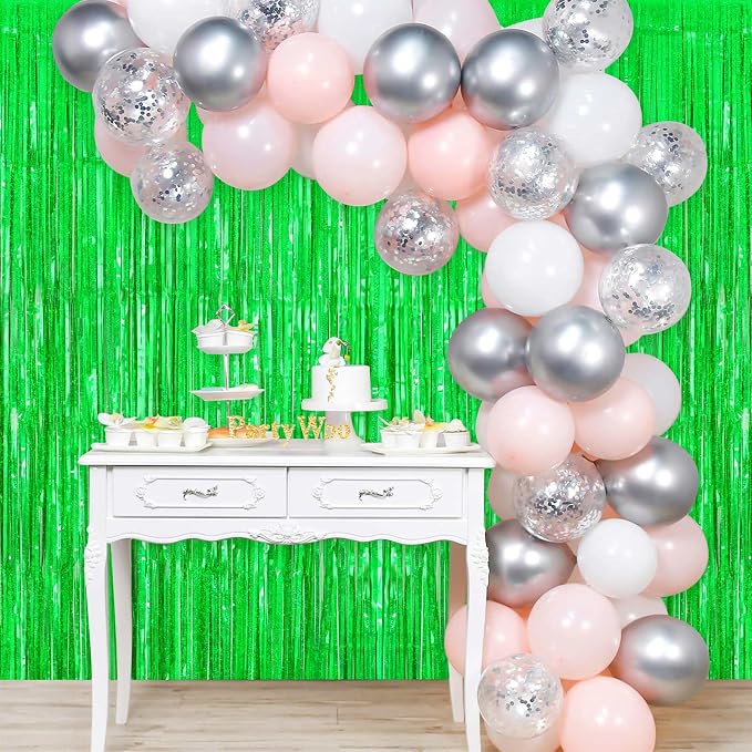 Green Tinsel Foil Fringe Curtain Backdrop, 3.3 x 8.2 ft Metallic Glitter - Image 5