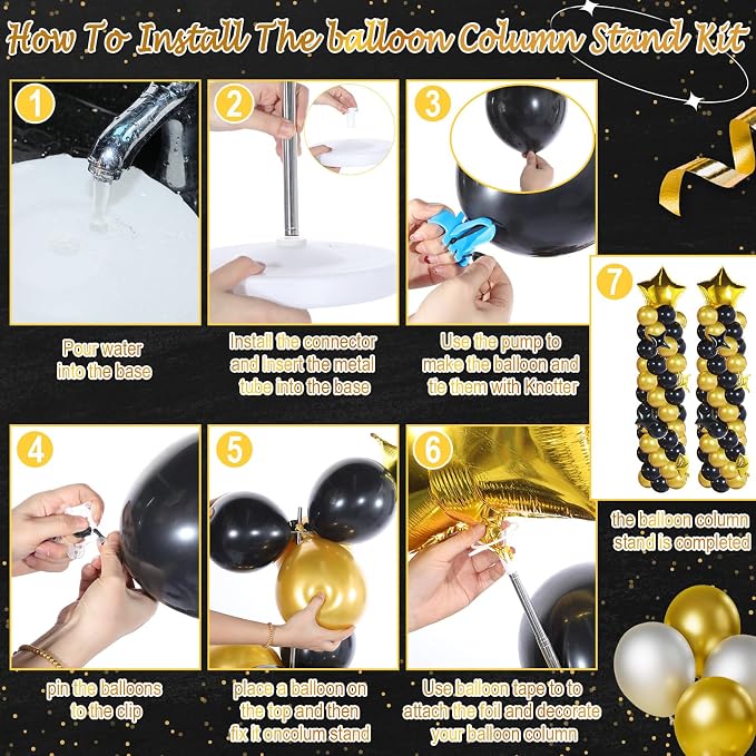 Gejoy 110 Pcs Black Gold Balloons Column Stand Kit Adjustable Tower Stand from - Image 3