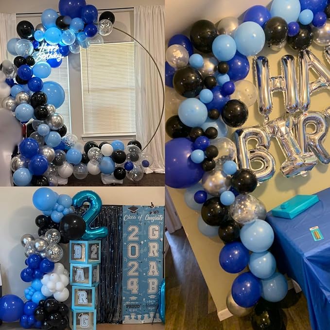 Blue Black Balloons 60 Pcs Royal Blue Black and Metallic Silver Confetti - Image 6
