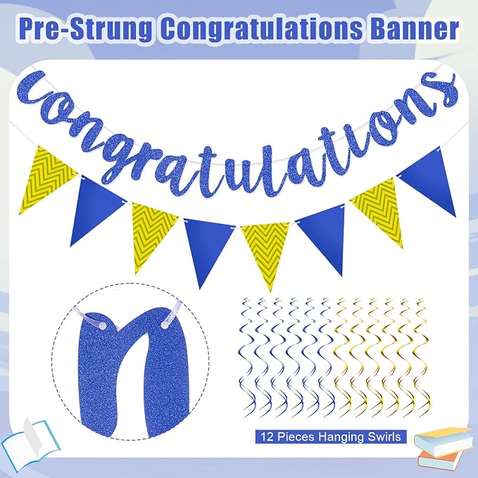 Outus Pre-strung Glitter Congratulations Banner Triangle Flag Banner - Image 2