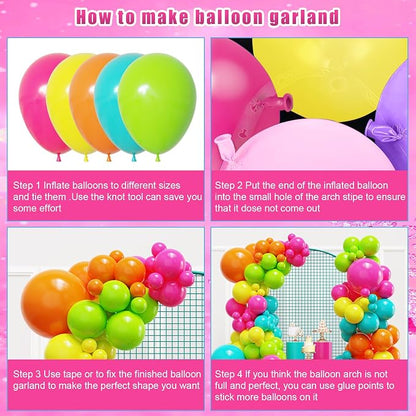 YMSZ Tropical Balloons Arch Kit, Hawaiian Rainbow Balloons | 136pcs Hot Pink - Image 3